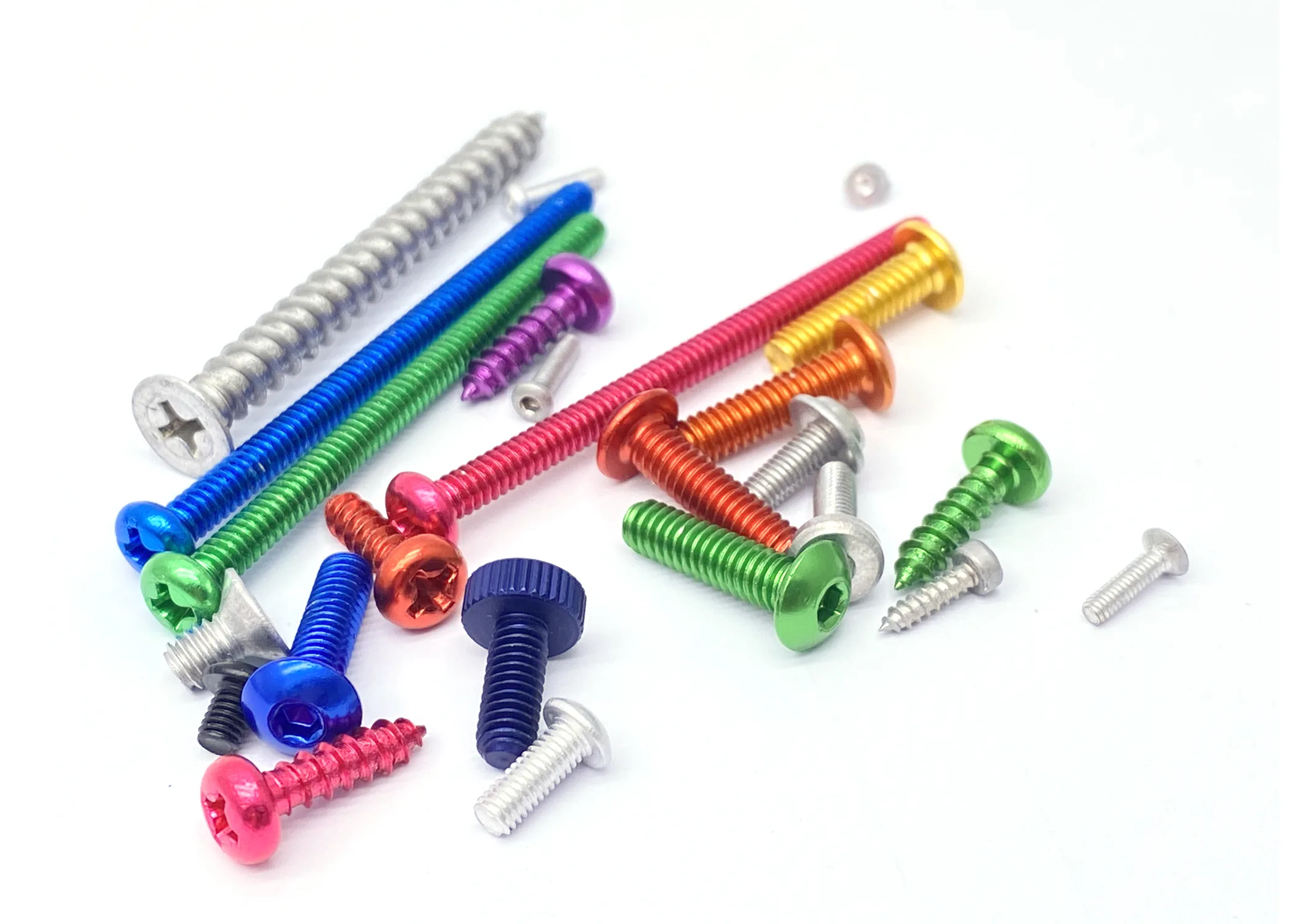 Custom aluminum screws with anodized finishes