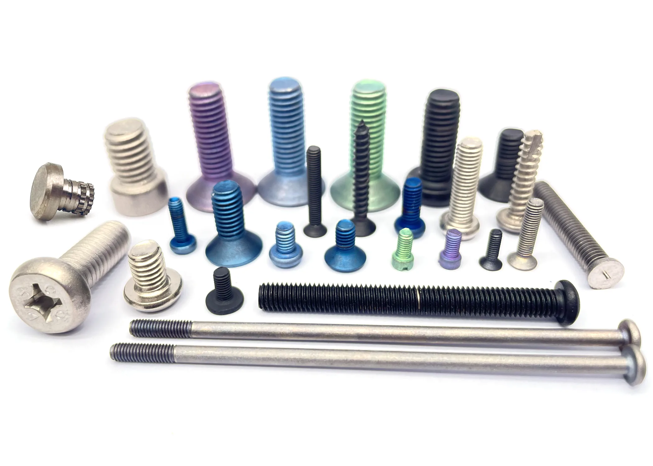 Custom titanium screws in multiple finishes
