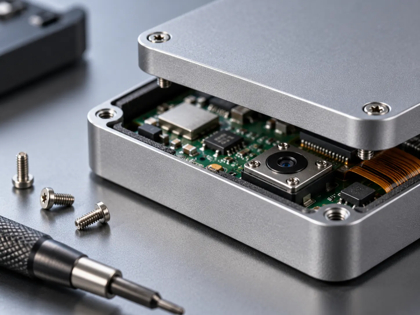 Micro screw in electronic housing