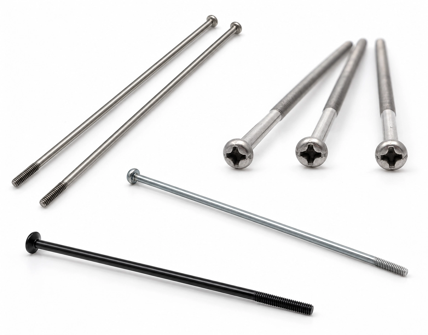 Small-diameter extra-long machine screws shown beside a measuring ruler